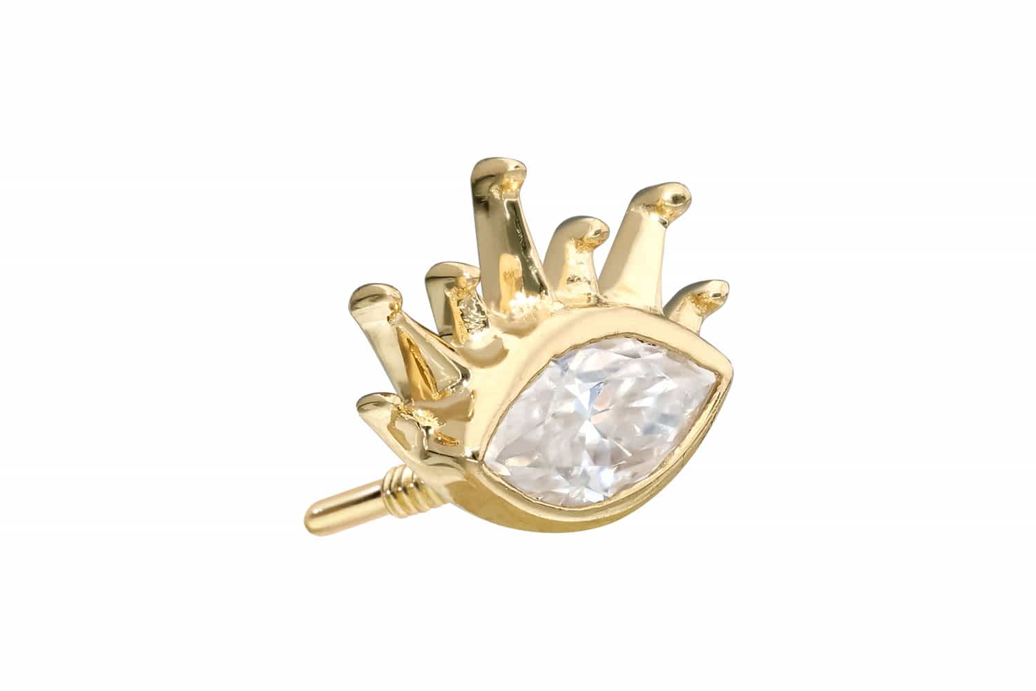 14 Karat Gold Schraubaufsatz mit Außengewinde MOISSANIT-OVAL + SONNENSTRAHLEN von Piercingline